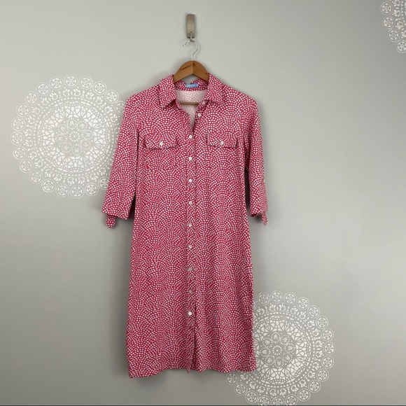 J. McLaughlin Coral Spotted Button Down Midi Dress